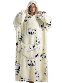JOJJJOJ Übergroße Hoodie Decke mit riesiger Tasche Sweatshirt Decke für Damen und Herren Einheitsgröße Weißer Panda von JOJJJOJ