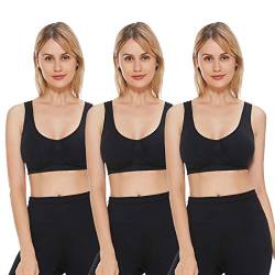 JOJOANS 3er Pack Sports BH Bralette Die ultimative Komfort-BH gepolstert Nahtlose Stretch Action Freizeit hochwertige Unterwäsche (Schwarz, L) von JOJOANS