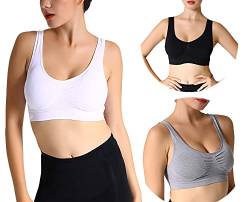 JOJOANS 3er Pack Sports BH Bralette Die ultimative Komfort-BH gepolstert Nahtlose Stretch Action Freizeit hochwertige Unterwäsche (Weiß+Schwarz+Licht Grau, L) von JOJOANS