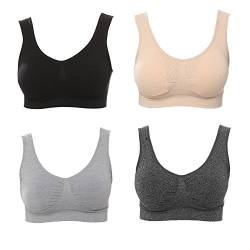 JOJOANS 4er-Pack BH Bralette Die ultimative Komfort-BH gepolstert-Nahtlose Unterstützung Komfort Sport Stretch Aktion Freizeit Hochwertige Unterwäsche, Black Nude Light-grey Dark-grey, L von JOJOANS