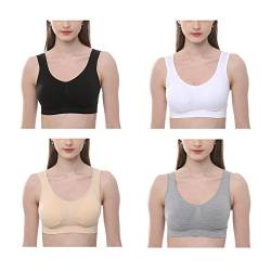 JOJOANS 4er-Pack BH Bralette Die ultimative Komfort-BH gepolstert-Nahtlose Unterstützung Komfort Sport Stretch Aktion Freizeit Hochwertige Unterwäsche, Black White Nude Light-grey, L von JOJOANS