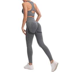 JOJOANS Damen 2-teiliges Nahtloses Trainingsanzug Yoga Outfit Jogginganzug Set Freizeitanzug(Grau, L) von JOJOANS