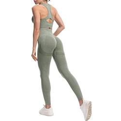 JOJOANS Damen 2-teiliges Nahtloses Trainingsanzug Yoga Outfit Jogginganzug Set Freizeitanzug(Grün, L) von JOJOANS