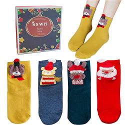 JOKILY 4 Paar Warme Weihnachten Baumwolle Socken, Weihnachten Socken, Weihnachtssocken Damen, Tiermuster Cartoon Strümpfe, Geschenk Weihnachtssocken, Cute Cartoon Wintersocken von JOKILY