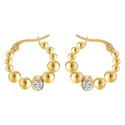 JOLCHIF Bead Creolen Ohrringe Damen 14K Vergoldet Zirkonia Ohrring Perlenbesetzte Creolen Gold Schmuck von JOLCHIF