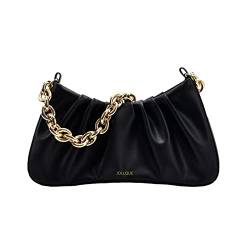 JOLLQUE Shoulder Bag for Women,Small Leather Dumpling Bags Handbag Purse,Gold Chain Evening Clutch Purses(Black) von JOLLQUE