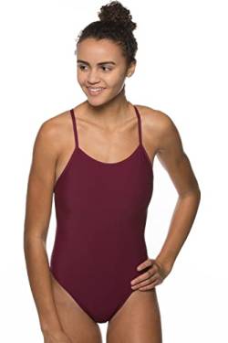 JOLYN Perry Damen-Badeanzug, fester Rücken, athletisch, einteilig, für Wettkampfschwimmen, Rettungsschwimmen, mittlere Abdeckung, Cabernet, 140 von JOLYN