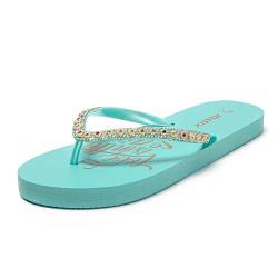 JOMIX Badelatschen Flip Flops Damen Strand Leichte Zehentrenner Glitzer Badeschuhe Eva Badelatschen Valentinstag (Blau, 37 EU, SD9321) von JOMIX