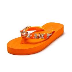 JOMIX Badeschuhe Sommer Sandalen Keilabsatz Flip Flops Damen für Strand Elegant Zehentrenner Hausschuhe Badelatschen (Orange, 36 EU, SD9145) von JOMIX