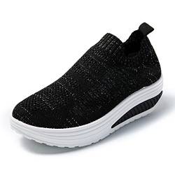 JOMIX Damen Laufschuhe Slip On Walkingschuhe Abrollschuhe Atmungsaktive Sportschuhe Turnschuhe Sportlicher Sneaker Fitness Gym (02 Schwarz, 38) von JOMIX