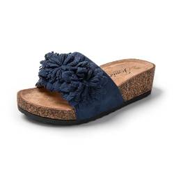 JOMIX Damen Pantoletten mit Fußbett Sandalen Blumen Sandaletten Sommer Elegant Clogs Sommerschuhe Muterstag (Blau, 38 EU, SD9172) von JOMIX