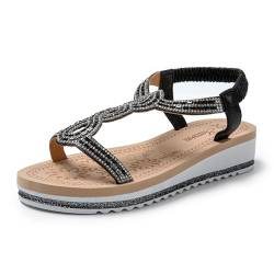 JOMIX Damen Sandaletten Strass Slip On Leichte Sandalen Sommer Pantoletten Valentinstag (Schwarz, 41 EU) von JOMIX