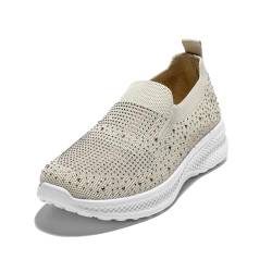 JOMIX Damen Sneaker Atmungsaktiv Fitnessschuhe Turnschuhe Leichte Laufschuhe Sportschuhe Freizeitschuhe (Beige, 41 EU, SD9135) von JOMIX