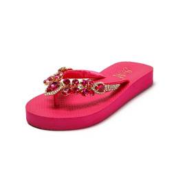 JOMIX Damen-Zehentrenner Sommer Leichte Sandal Flach Pantoletten für Strand Flip Flops Kinder Badeschuhe Damen Glitzer Slippers (Rose, 39 EU, SD9145) von JOMIX