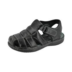 JOMIX Flach Pantoletten Herren Sandalen mit Weich Fußbett Frauen Sommer Offene Schuhe Leder Freizeit Sommerschuhe (Glänzendes Schwarz, 41 EU, SU8056) von JOMIX