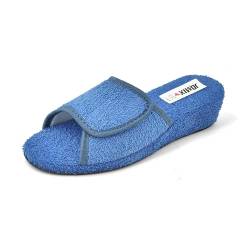 JOMIX Hausschuhe Damen Sommer Pantoffeln Offen Mädchen Slippers Indoor Rutschfeste Schlappen Diabetiker Schuhe Klettverschluss (Hellblau 36 EU) von JOMIX