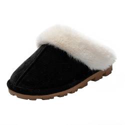 JOMIX Hausschuhe Damen Winter Flauschige Plüsch Puschen Gefüttert Super Warme Bequeme Weiche Rutschfeste Flache Pantoffeln (Schwarz, 36 EU) von JOMIX