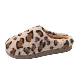 JOMIX Hausschuhe Gäste Set Hausschuhe Damen Leopard Warme Plüsch Gefüttert Pantoffeln Bequeme Slippers Rutschfeste Puschen Indoor (Braun 39 EU, MD6032) von JOMIX