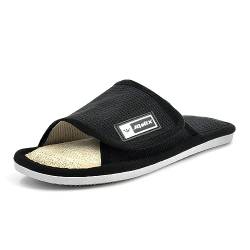 JOMIX Herren Hausschuhe Klettverschluss Weiche Baumwolle Pantoffeln Bequeme Anti-Rutsch Slippers Indoor (Schwarz, 43 EU) von JOMIX