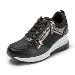 JOMIX Laufschuhe Damen Turnschuhe Leichte Sportschuhe Sneaker Tennis Schuhe Freizeit Straßenlaufschuhe Atmungsaktiv (Schwarz, 40 EU) von JOMIX