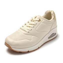 JOMIX Leder Laufschuhe Damen Fitnessschuhe Sportschuhe Running Shoes Atmungsaktiv Turnschuhe rutschfeste Sneaker (Beige, 37 EU) von JOMIX