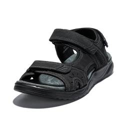 JOMIX Leder Sandalen Herren Klettverschluss Flach Pantoletten Mädchen Strandschuhe Fussbettpantoffel (Schwarz, 43 EU, SU9312) von JOMIX