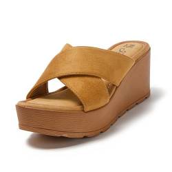 JOMIX Pantoletten Damen Bohemian Leder Flach Sandaletten Sommer Sandalen & Slides für Damen (Braun, 40 EU, SD9118) von JOMIX