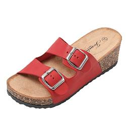 JOMIX Pantoletten Damen mit Absatz Bohemia Plateau Clogs Sandalen Sommerschuhe Pantoffeln (Rot, 38 EU, SD8038) von JOMIX