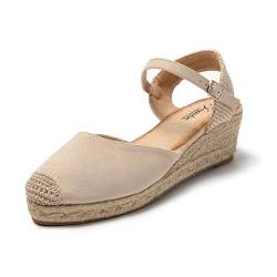 JOMIX Sandalen Damen Espadrilles Plateau Wedges Sandaletten mit Geschlossene Elegant Keilsandalen Leicht Sommer Strandsandalen (Beige, 40 EU) von JOMIX