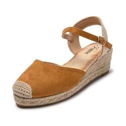 JOMIX Sandalen Damen Espadrilles Plateau Wedges Sandaletten mit Geschlossene Elegant Keilsandalen Leicht Sommer Strandsandalen (Braun, 39 EU) von JOMIX