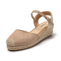 JOMIX Sandalen Damen Espadrilles Plateau Wedges Sandaletten mit Geschlossene Elegant Keilsandalen Leicht Sommer Strandsandalen (Khaki, 37 EU) von JOMIX