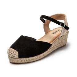 JOMIX Sandalen Damen Espadrilles Plateau Wedges Sandaletten mit Geschlossene Elegant Keilsandalen Leicht Sommer Strandsandalen (Schwarz, 41 EU) von JOMIX