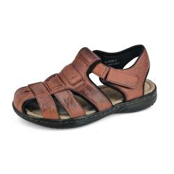 JOMIX Sandalen Herren Leder Klettverschluss Sandaletten mit Klettverschluss Flach Sommer Frauen Schuhe Keilsandalen Elegant (Rötlichbraun, 44 EU, SU8056) von JOMIX