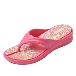 JOMIX Sommer Flip Flops Damen Dicke Sohle Schlappen Böhmen Sandalen Bunte Badelatschen Badeschlappen Meer Pool Strand Schwimmen (Rot Größe Klein 1 Nummer, 36 EU) von JOMIX