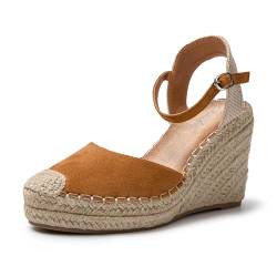 JOMIX Sommer Sandalen Damen Elegant Keilsandalen Espadrilles Plateau Wedges Sandaletten mit Geschlossene Leicht Strandsandalen (Camel, 39 EU) von JOMIX