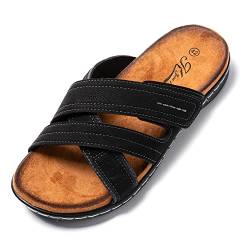 JOMIX Sommer Sandalen Herren Querriemen Pantoletten Herren Weiche Kunstleder Klettverschluss Latschen Rutschfeste Gummisohle Meer Strand Outdoor (Schwarz Größe Klein 1 Nummer, 40 EU) von JOMIX