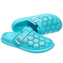 JOMIX Sommer Schlappen Damen Badelatschen Lochmuster Clogs Damen Verstellbare Schnalle Einfarbige Badeschlappen Meer Pool Strand Schwimmen (Blau Größe Klein 1 Nummer, 39 EU) von JOMIX