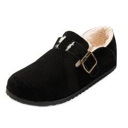 JOMIX Winter Geschlossener Clogs Damen Plüsch Gefüttert Mokassins Warme Hausschuhe Flache Slipper Indoor Outdoor (Schwarz, 36 EU) von JOMIX