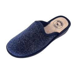 JOMIX Winter Hausschuhe Damen Bequeme Pantoffeln Lässige Italien Slippers Indoor (Navy 02, 39 EU) von JOMIX