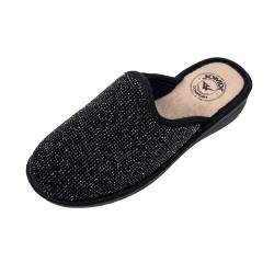 JOMIX Winter Hausschuhe Damen Bequeme Pantoffeln Lässige Italien Slippers Indoor (Schwarz 02, 38 EU) von JOMIX