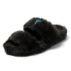 JOMIX Winter Hausschuhe Damen Stylische Dopelriemen Pantoletten Bequeme Fluffy Slippers Indoor Outdoor (Schwarz, 38 EU) von JOMIX