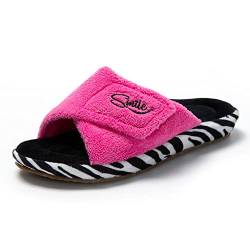 JOMIX Winter Hausschuhe Damen Stylische Pantoffeln Klettverschluss Bequeme Frottee Slippers Indoor Outdoor (Fuchsia, 39 EU) von JOMIX