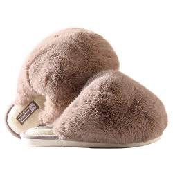JOMIX Winter Hausschuhe Damen Warme Flauschige Pantoffeln Weiche Plüsch Slippers Modische Puschen Indoor (Khaki, 38 EU) von JOMIX