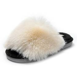 JOMIX Winter Hausschuhe Damen Warme Pantoffeln Offener Zehen Weiche Plüsch Puschen Modische Slippers Indoor (Weiß, 40 EU) von JOMIX