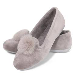 JOMIX Winter Mokassins Damen Elegante Loafers Spanische Warme Plüsch Hausschuhe Slippers Indoor (Silber Ball, 38 EU) von JOMIX