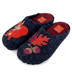 JOMIX Winter Spanische Clog Filzclog Damen Flache Pantoffeln Lässige Parfümierte Slippers Bunte Cartoon Hausclog Hausschuhe Indoor Outdoor (Dunkelgrau Eichhörnchen, 38 EU) von JOMIX