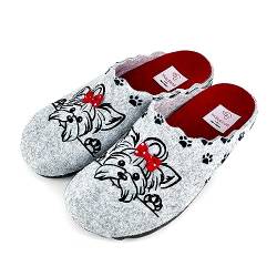 JOMIX Winter Spanische Clog Filzclog Damen Flache Pantoffeln Lässige Parfümierte Slippers Bunte Cartoon Hausclog Hausschuhe Indoor Outdoor (Hellgrau Welpen, 41 EU) von JOMIX