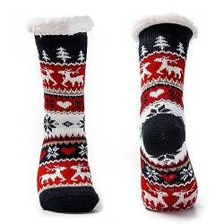 JOMIX Winter Stoppersocken Damen Dicke Socken Rutschfeste Hüttensocken Anti-Rutsch Sohle Bunte Weihnachtsrentier Flauschige Haussocken Plüschsocken (03 Schwarz, 36-42 EU) von JOMIX