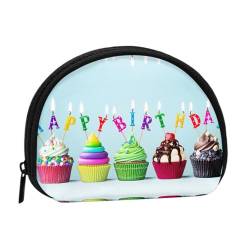 Bunte Happy Birthday Cupcakes bedruckte Muschel-tragbare Mini-Aufbewahrungstasche für Kleingeld, langlebig und tragbar von JONGYA