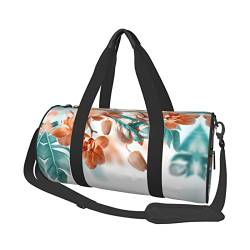 Elegante zylindrische Freizeit-Gepäcktasche mit Pfauenmuster, leicht, langlebig und einfach zu tragen, Orchidee in Blaugrün und Orange, Einheitsgröße von JONGYA